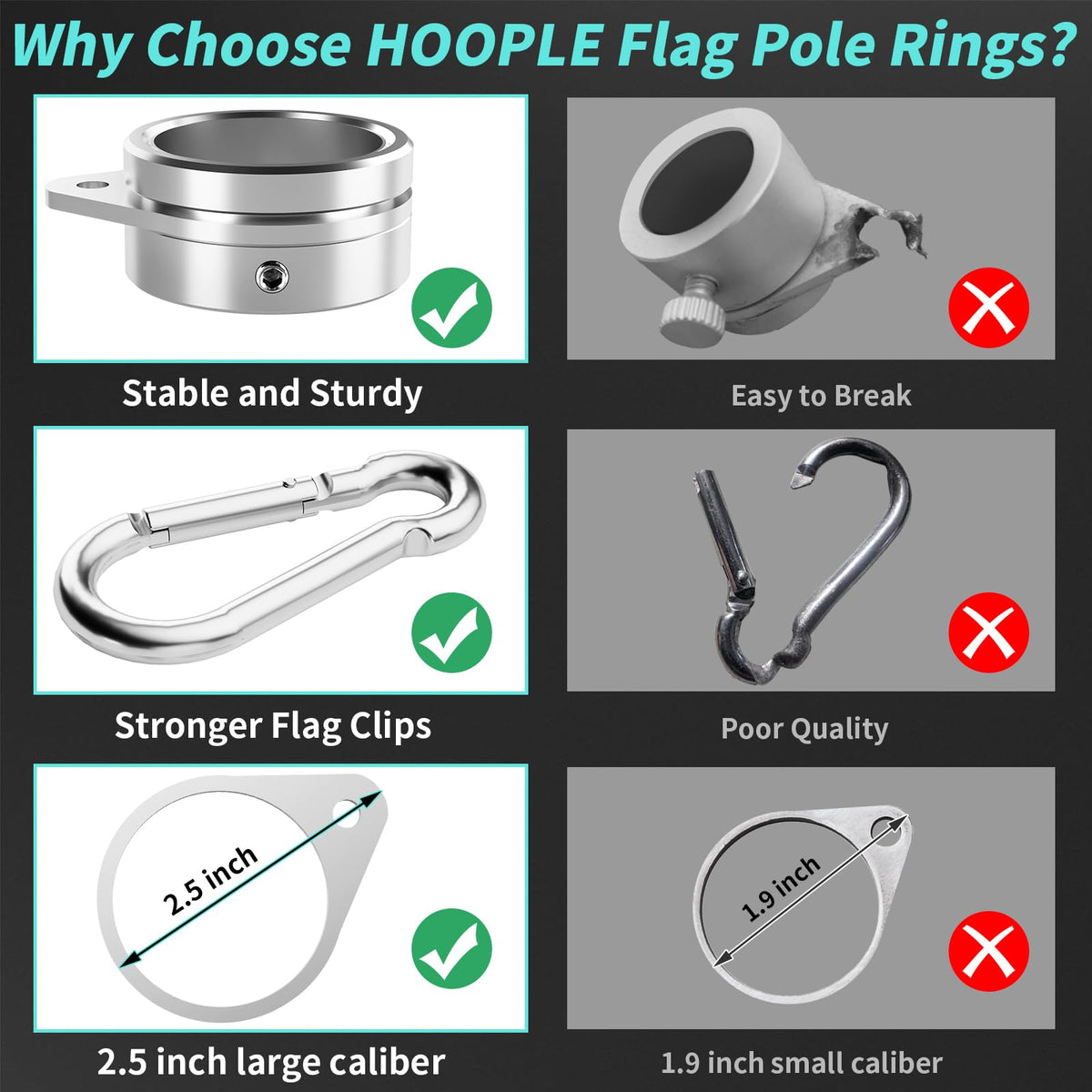 HOOPLE aluminum alloy flag rings offer rust resistance for outdoor use.