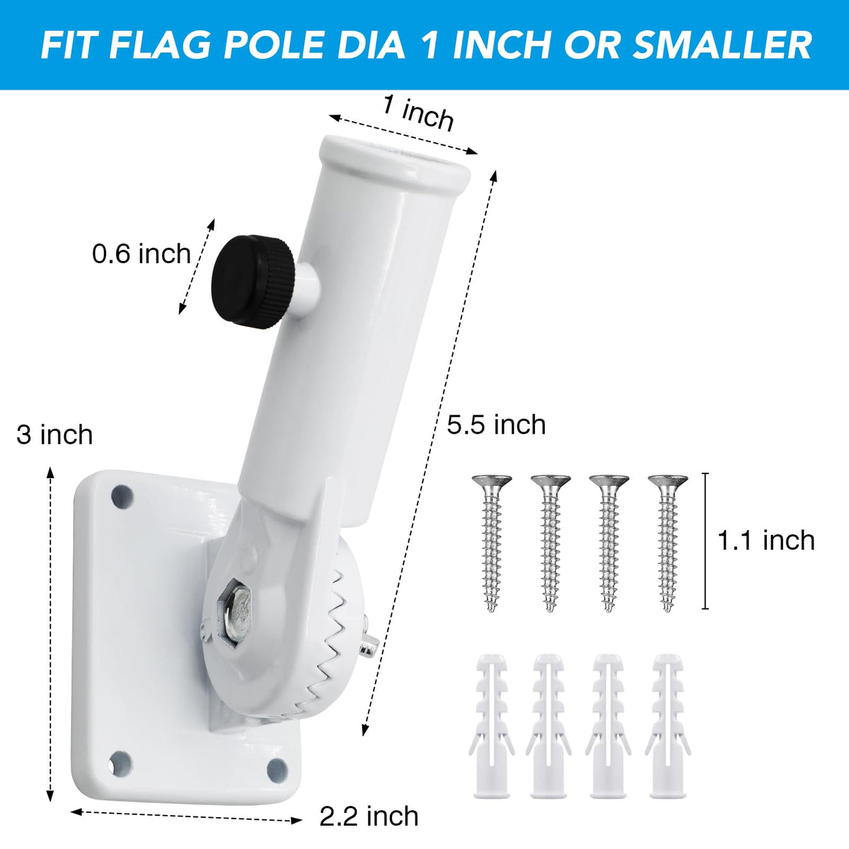 HOOPLE easy install flag pole bracket with included screws and anchors