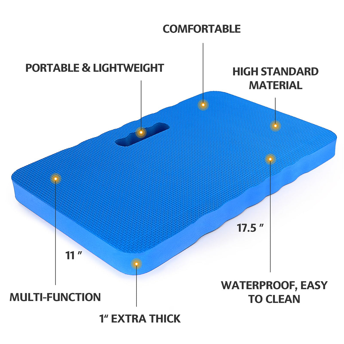 HOOPLE kneeling pad blue side view highlights rugged waterproof surface for outdoor use