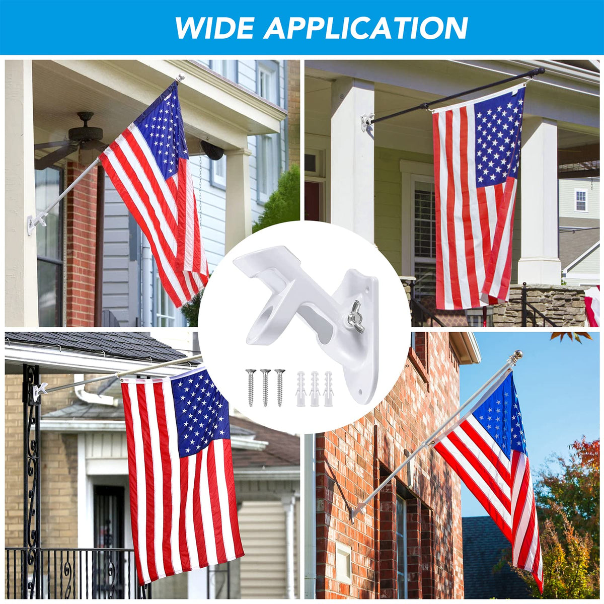 HOOPLE easy-install flag pole holder with screws and anchors for quick mounting
