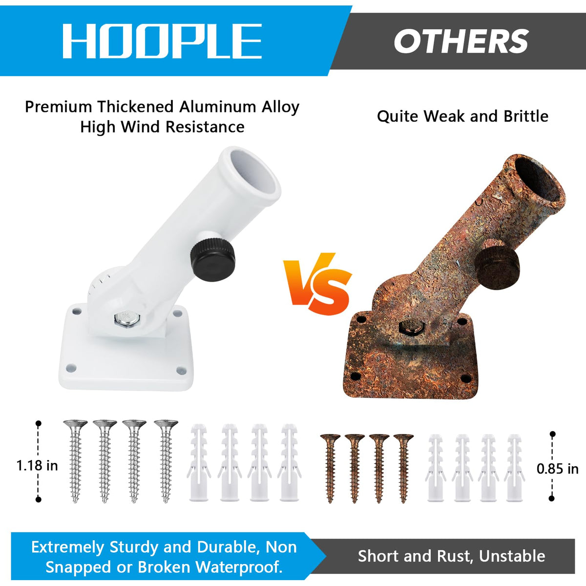 HOOPLE heavy-duty aluminum flag pole holder withstands wind and weather