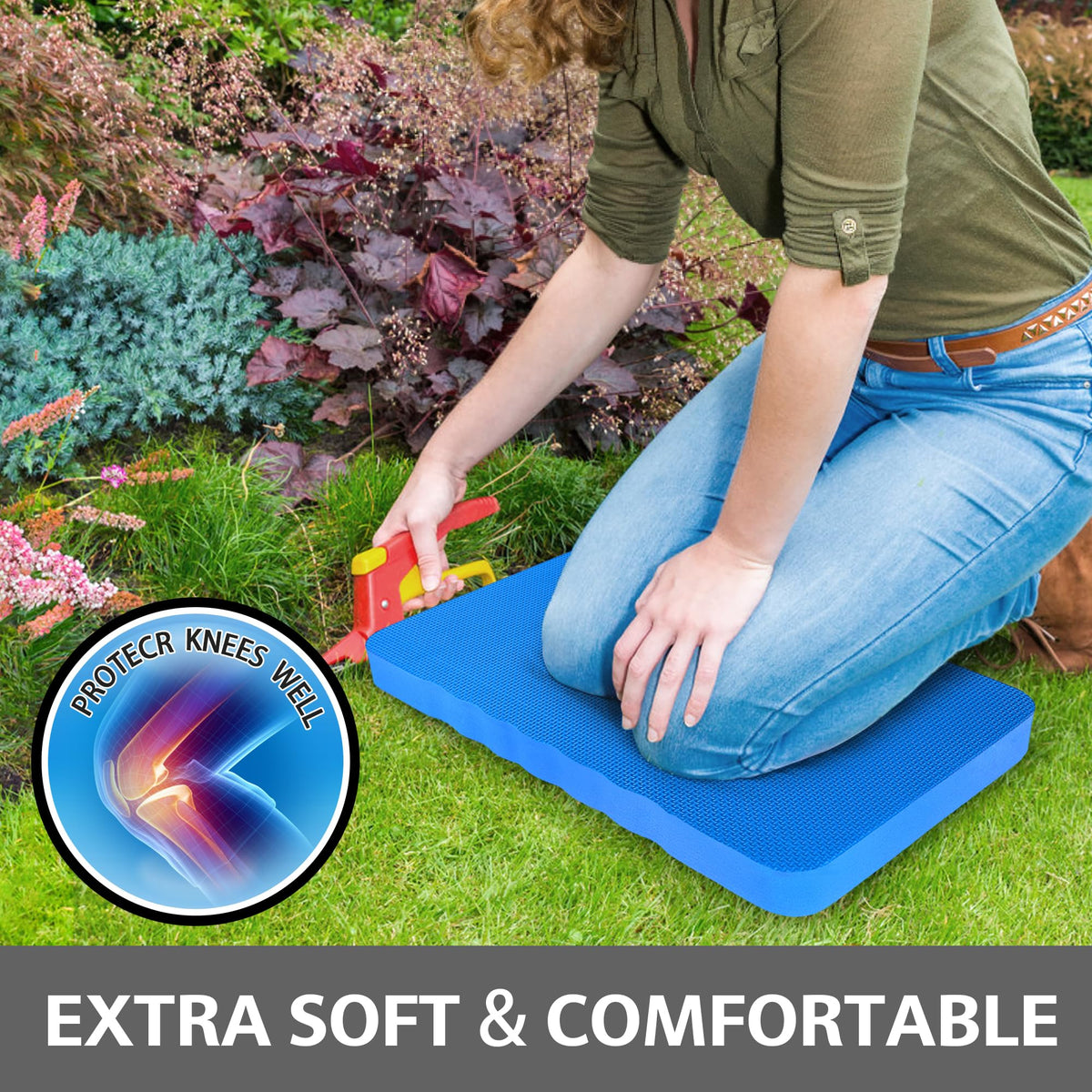 HOOPLE kneeling pad blue during yoga or workouts supports comfortable kneeling positions