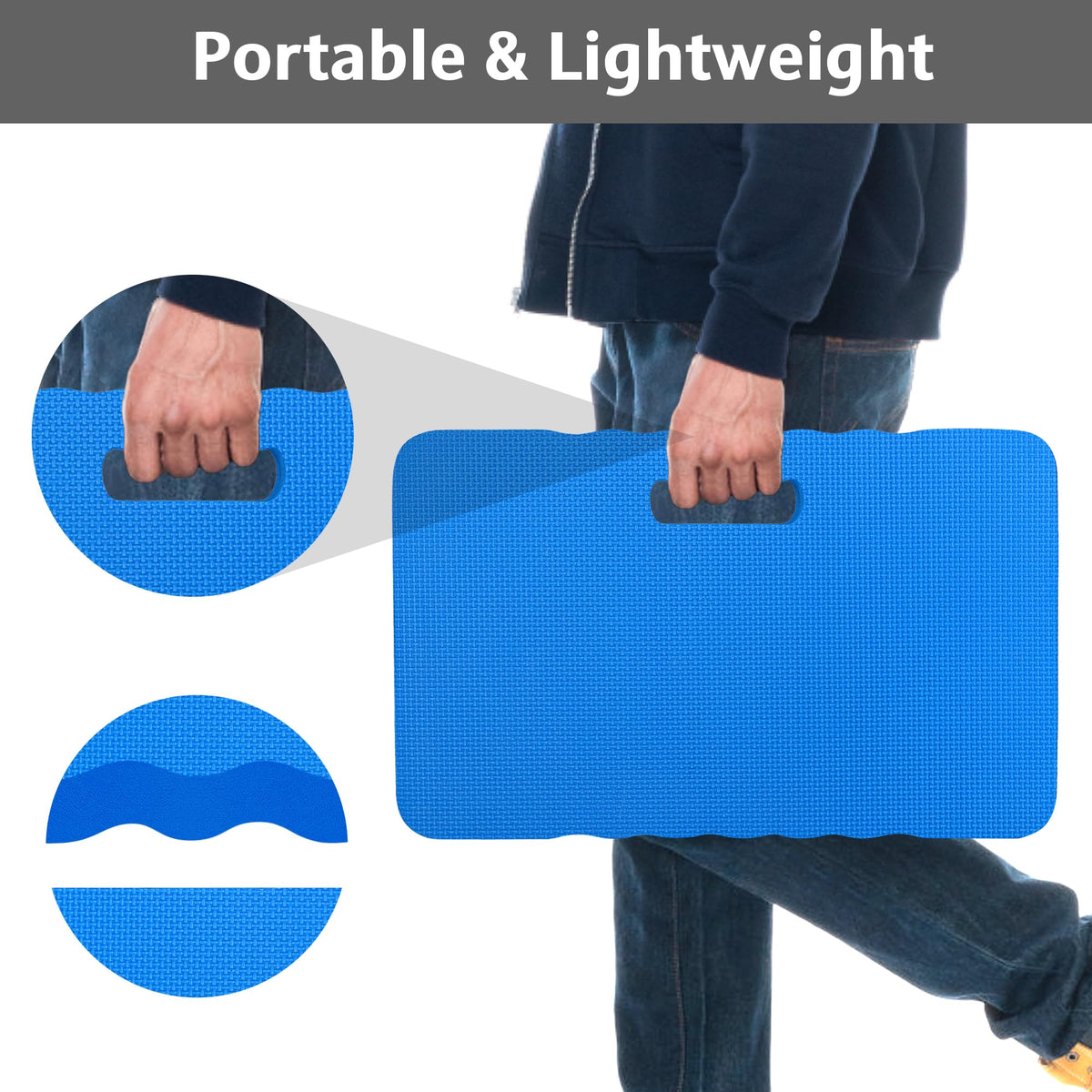 HOOPLE kneeling pad blue with handle enables effortless transport around the yard