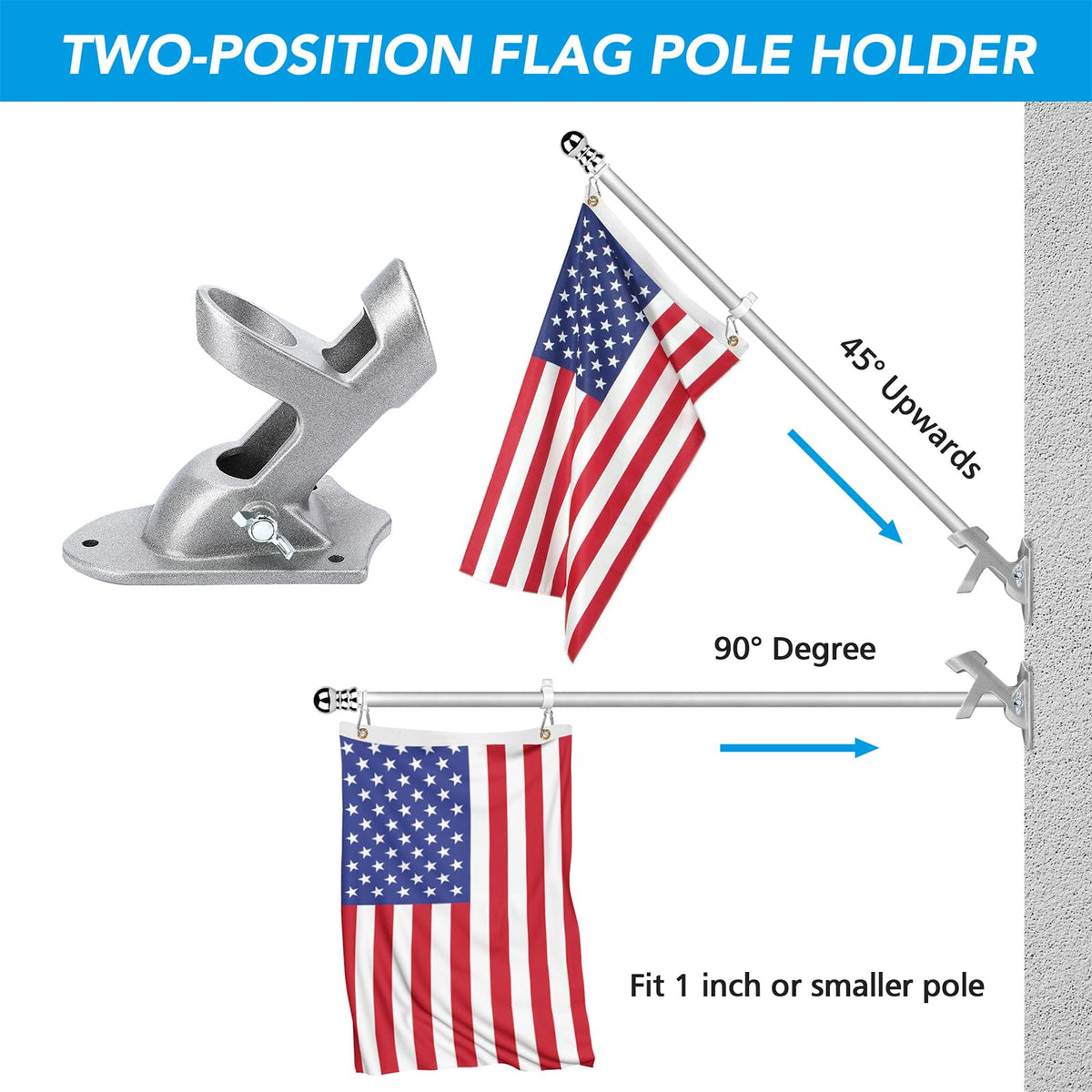 HOOPLE rustproof silver flag bracket suitable for home or yard displays