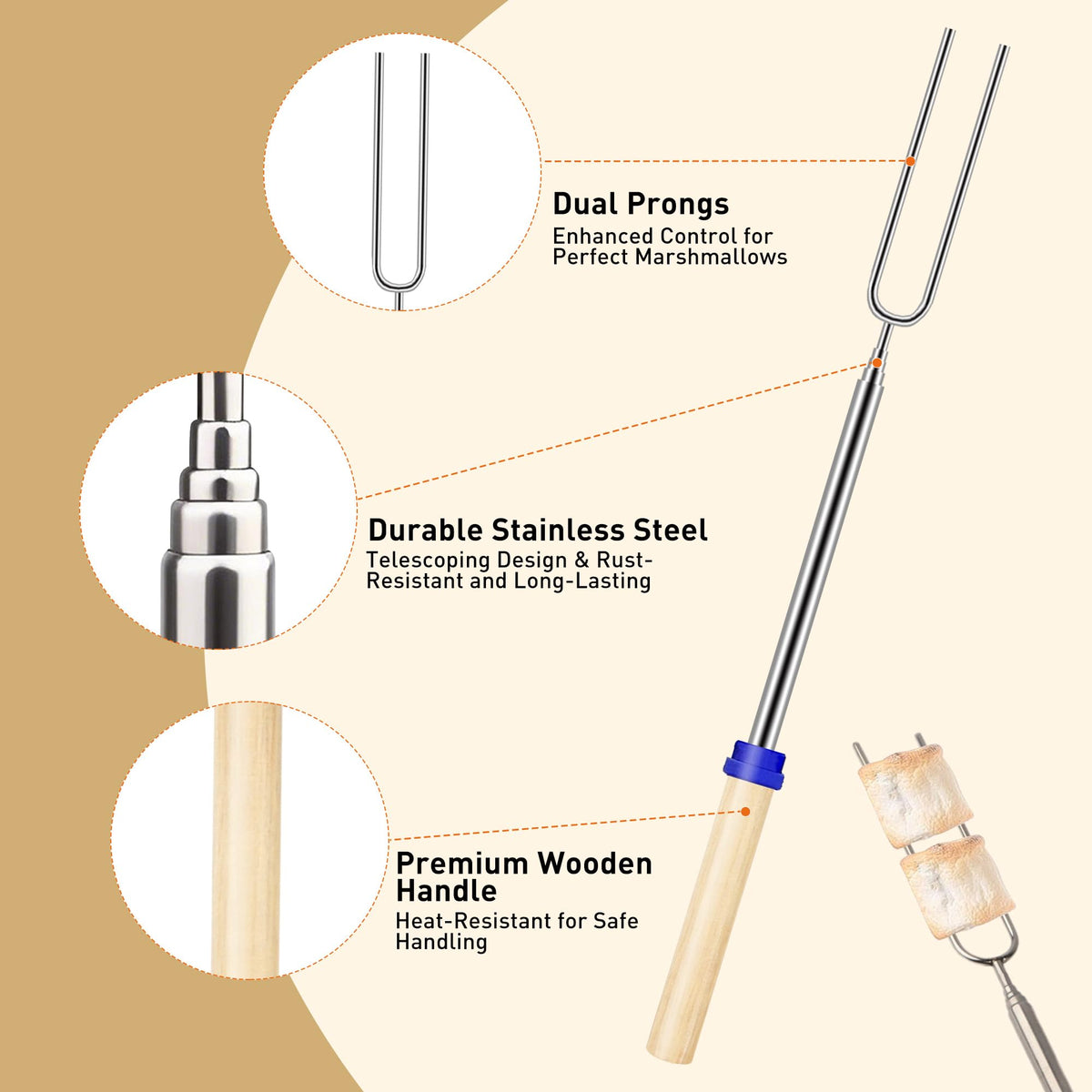 HOOPLE Smores Sticks color-coded handles stay cool during cooking