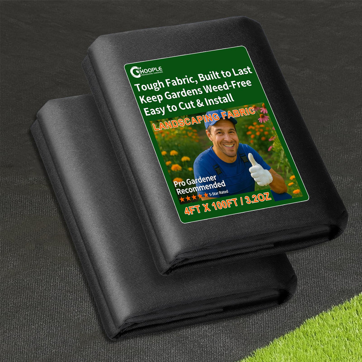 HOOPLE weed barrier fabric roll protects beds while allowing airflow.