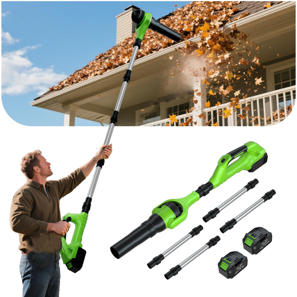 HooSeen gutter cleaning tool used from ground, extending reach to clear high gutters safely.