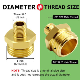 Hooshing brass adapter close-up showing washer and secure fit for leaks prevention.