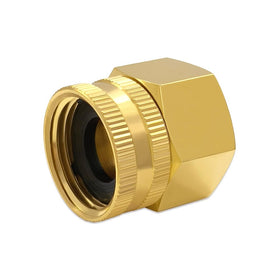 Hooshing brass garden hose adapter in use for fast water connections.