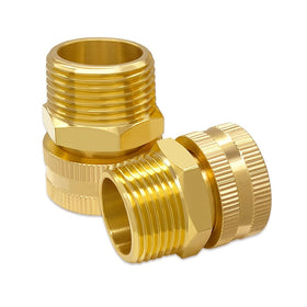 Hooshing brass garden hose adapter side view showing durable outdoor construction.