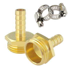 Hooshing brass hose adapter 1/2 barb to 3/4 GHT connects hoses securely for irrigation.