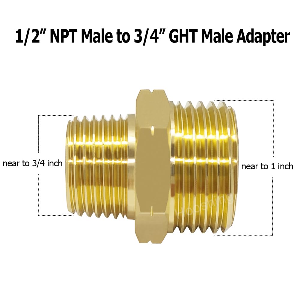 Hooshing brass NPT-to-GHT adapter close-up illustrating precise threads for a snug seal