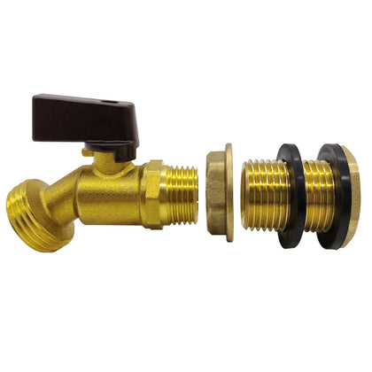 Hooshing brass rain barrel spigot front mount for easy water access.