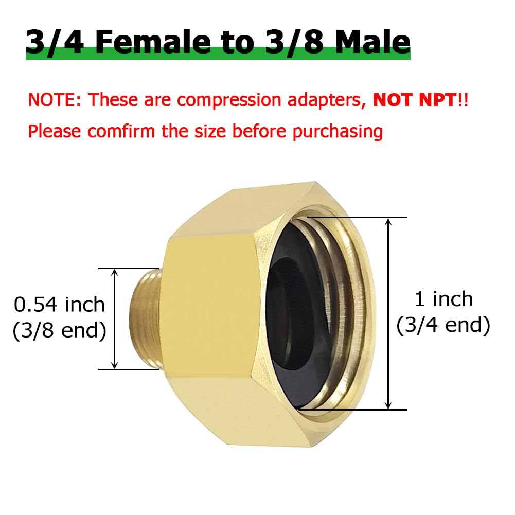 Hooshing brass water fitting reducer connector; versatile adapter for RV and home hoses.