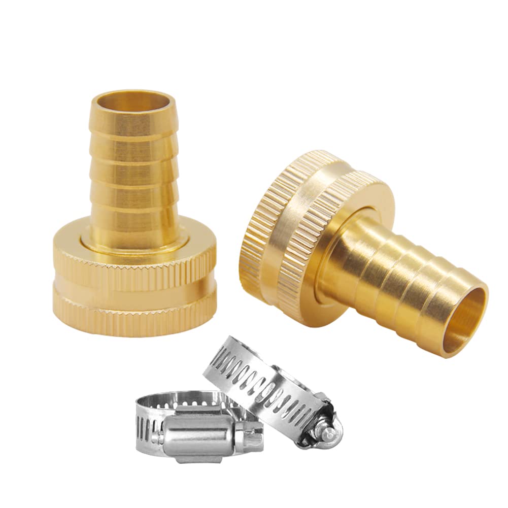 Hooshing brass barb-to-GHT adapter close-up highlighting durable rust-free garden hose connections.