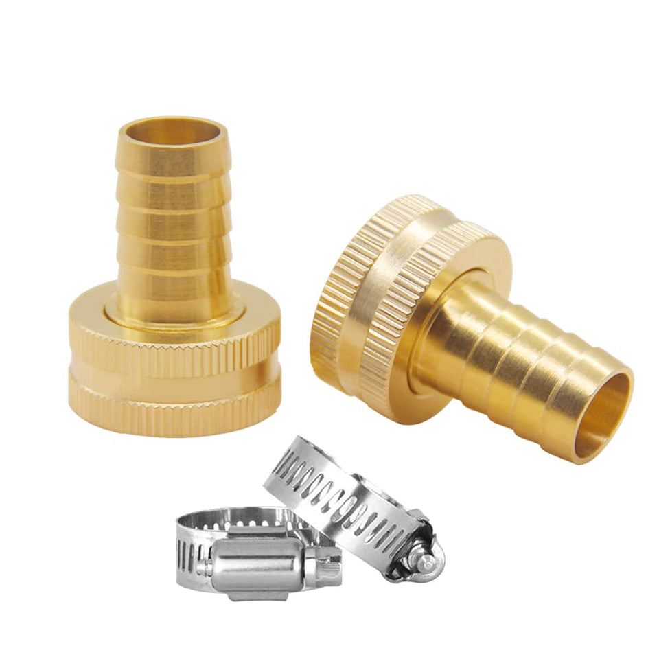 Hooshing brass barb-to-GHT adapter close-up highlighting durable rust-free garden hose connections.