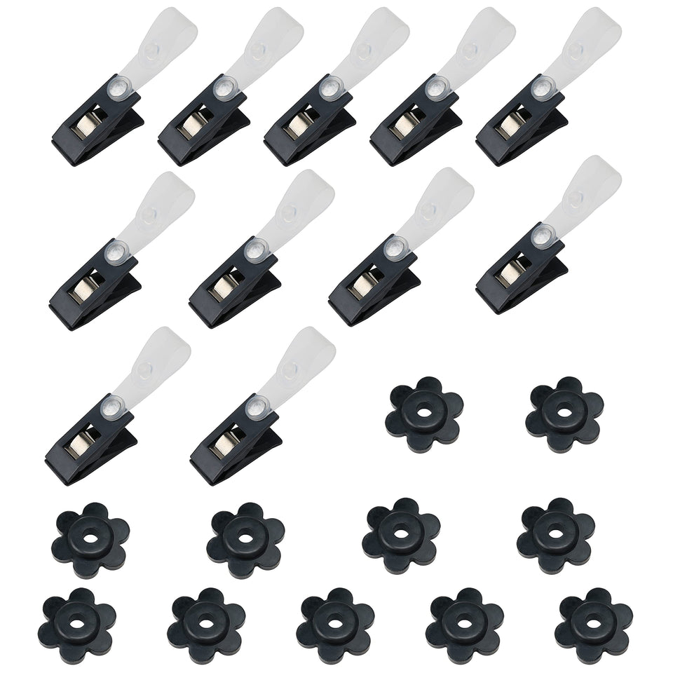 HOOSUN garden flag clips securing flags on a stand in windy conditions