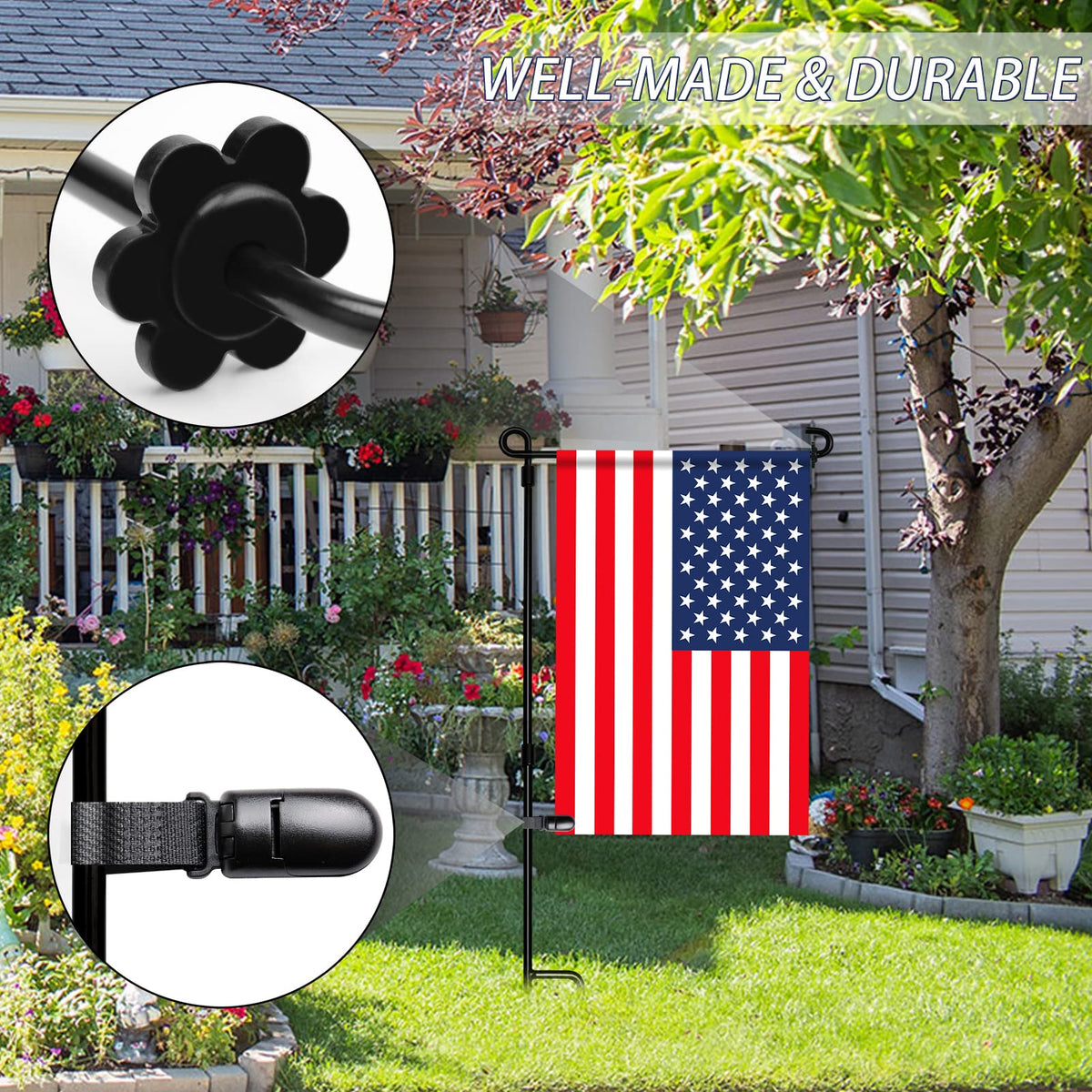 HOOSUN garden flag holder clips and stoppers adapt to various stand sizes