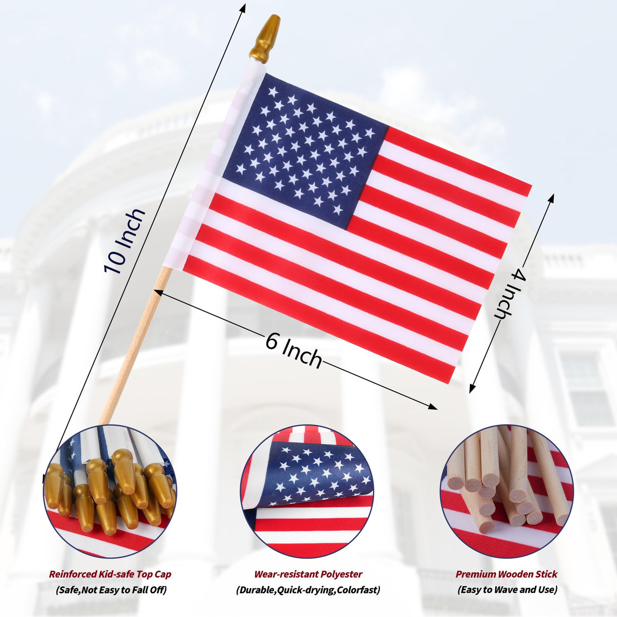 HOOSUN compact USA flag on stick for tabletop display