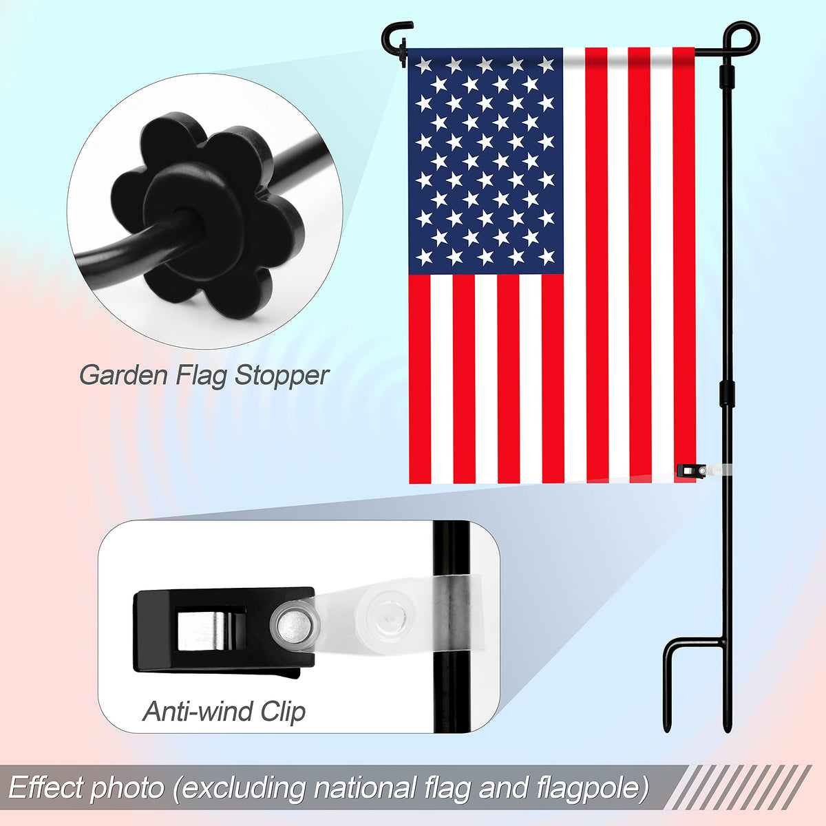 HOOSUN tiger clips gripping a small flag to prevent flutter