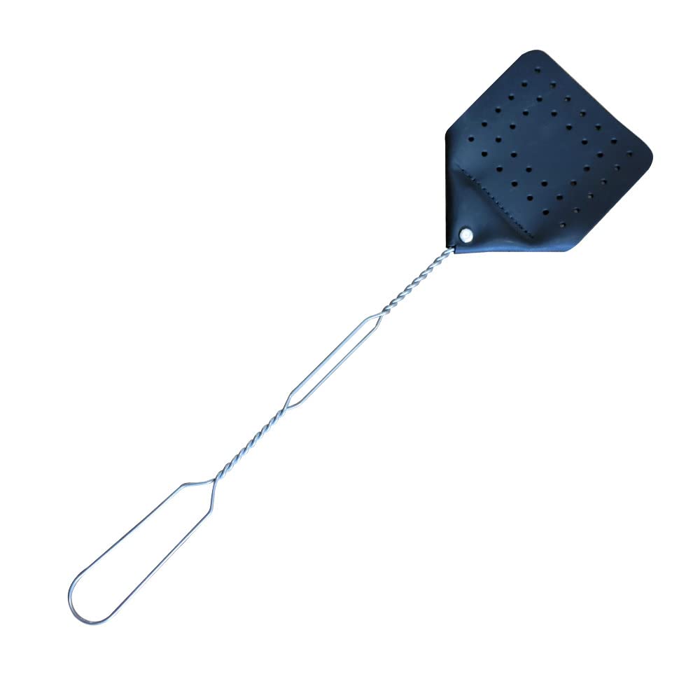 Hope Woodworking Leather Fly Swatter Pack shows the 17-inch swat distance for quick bug control.