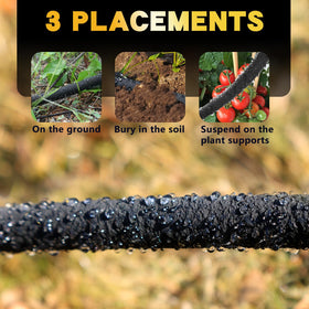 Hopegiver easy-install soaker hose laid along garden beds.