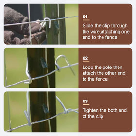 Hoqqf post clip in use, fast installation on U- or T-posts.
