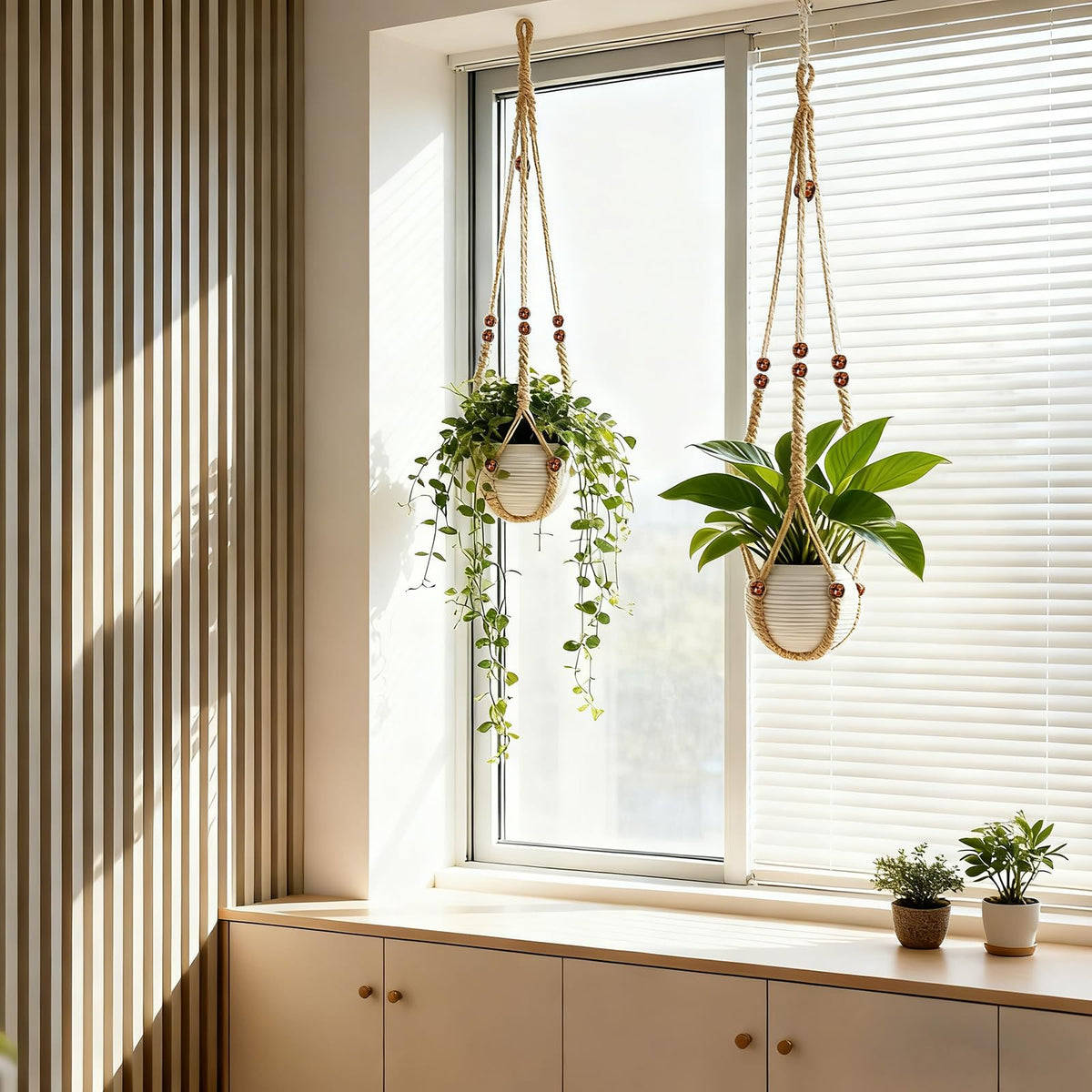 HOREAKHJ indoor-outdoor macrame hanger durable cotton cord for versatile placement.