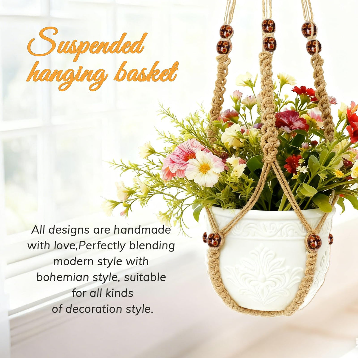 HOREAKHJ large macrame planter hanger fits 4–15 inch pots with stylish support.