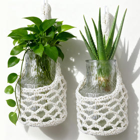 HOREAKHJ ivory macrame wall planter displaying a 6-inch pot for indoor decor.