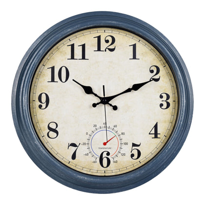 Horizent 16-inch blue coastal outdoor clock on a wall for weather-ready time checks