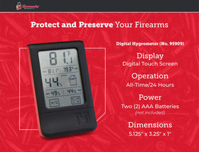 Hornady Digital Hygrometer battery-powered design is compact and portable.