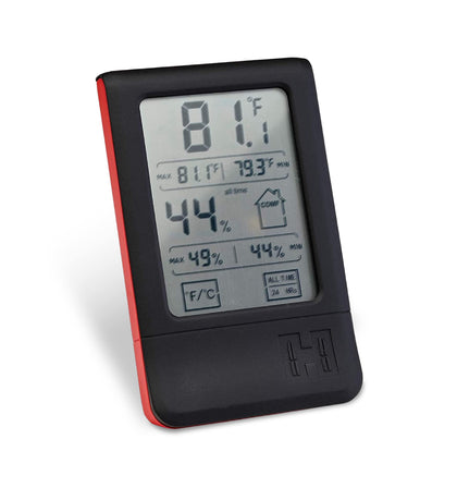 Hornady Digital Hygrometer LCD display shows temperature and humidity for quick monitoring.