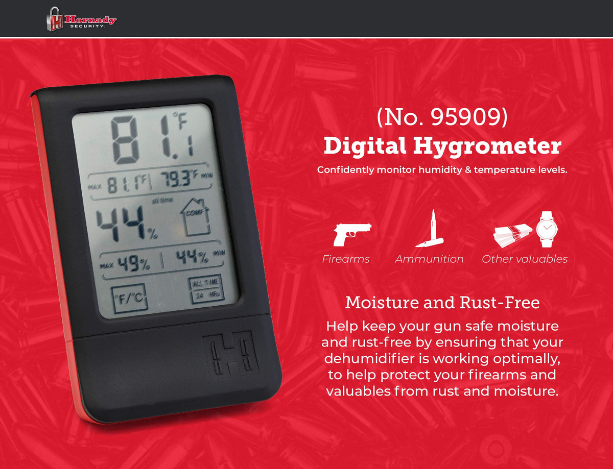 Hornady Digital Hygrometer quick-connect bracket for simple mounting on safe doors or walls.
