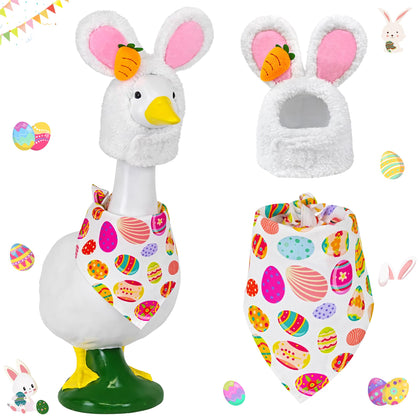 Horolam Easter bunny ear hat on porch goose enhances festive curb appeal.