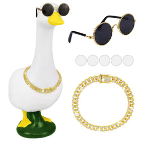 Horolam gold chain collar on a porch goose adds sparkling festive flair.
