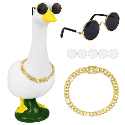 Horolam gold chain collar on a porch goose adds sparkling festive flair.