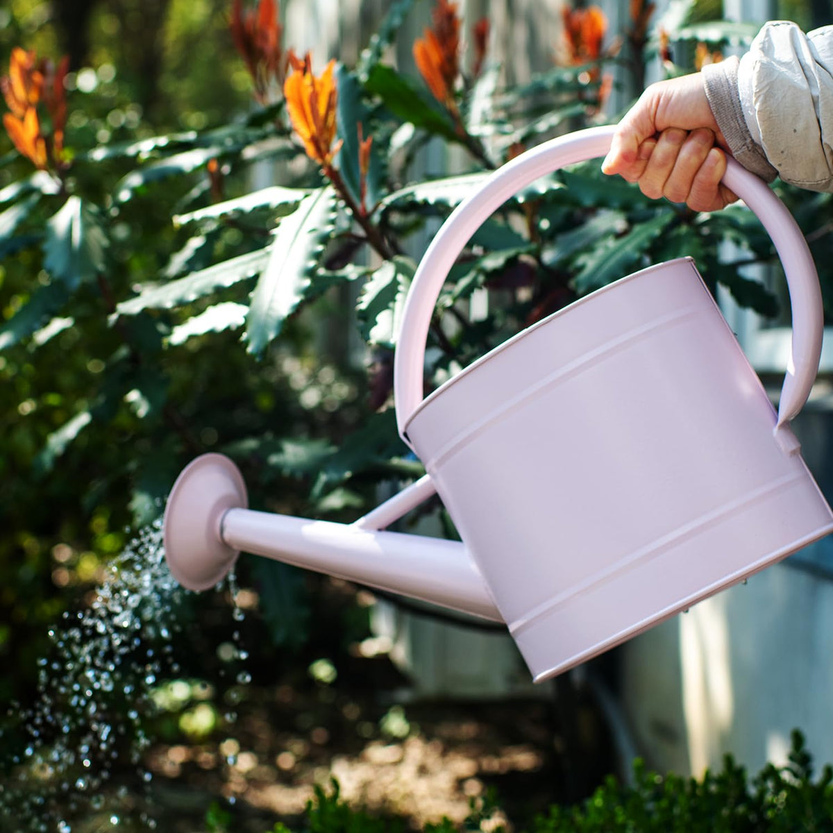 HORTICAN galvanized metal watering can with removable spout for easy outdoor watering.