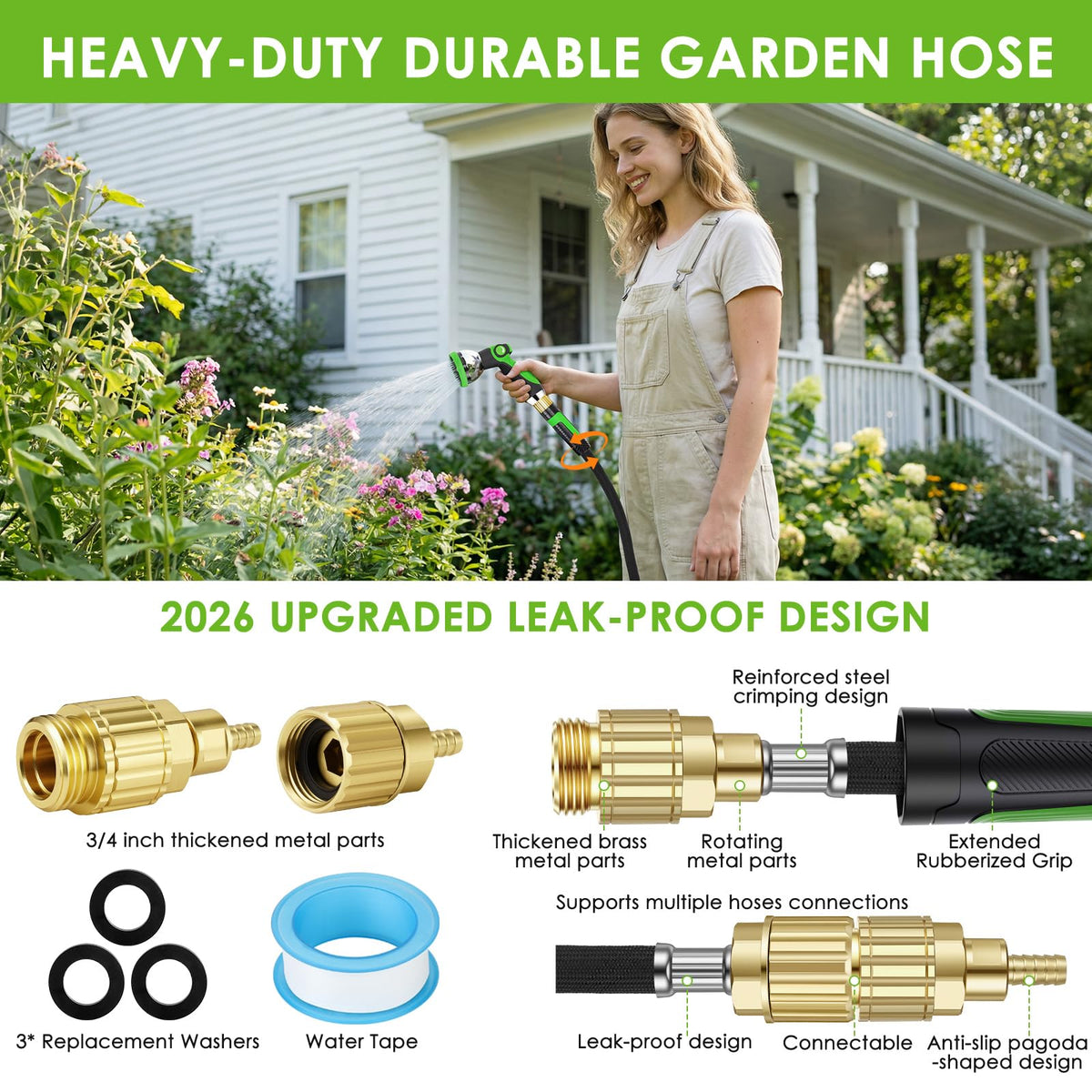 HORTICORA 10-pattern nozzle with thumb-control for precise watering.