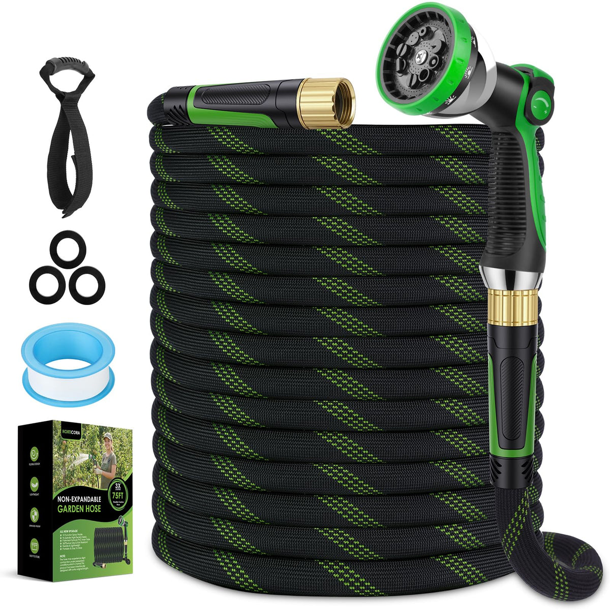 HORTICORA ergonomic nozzle with thumb control aids precise, comfortable watering.