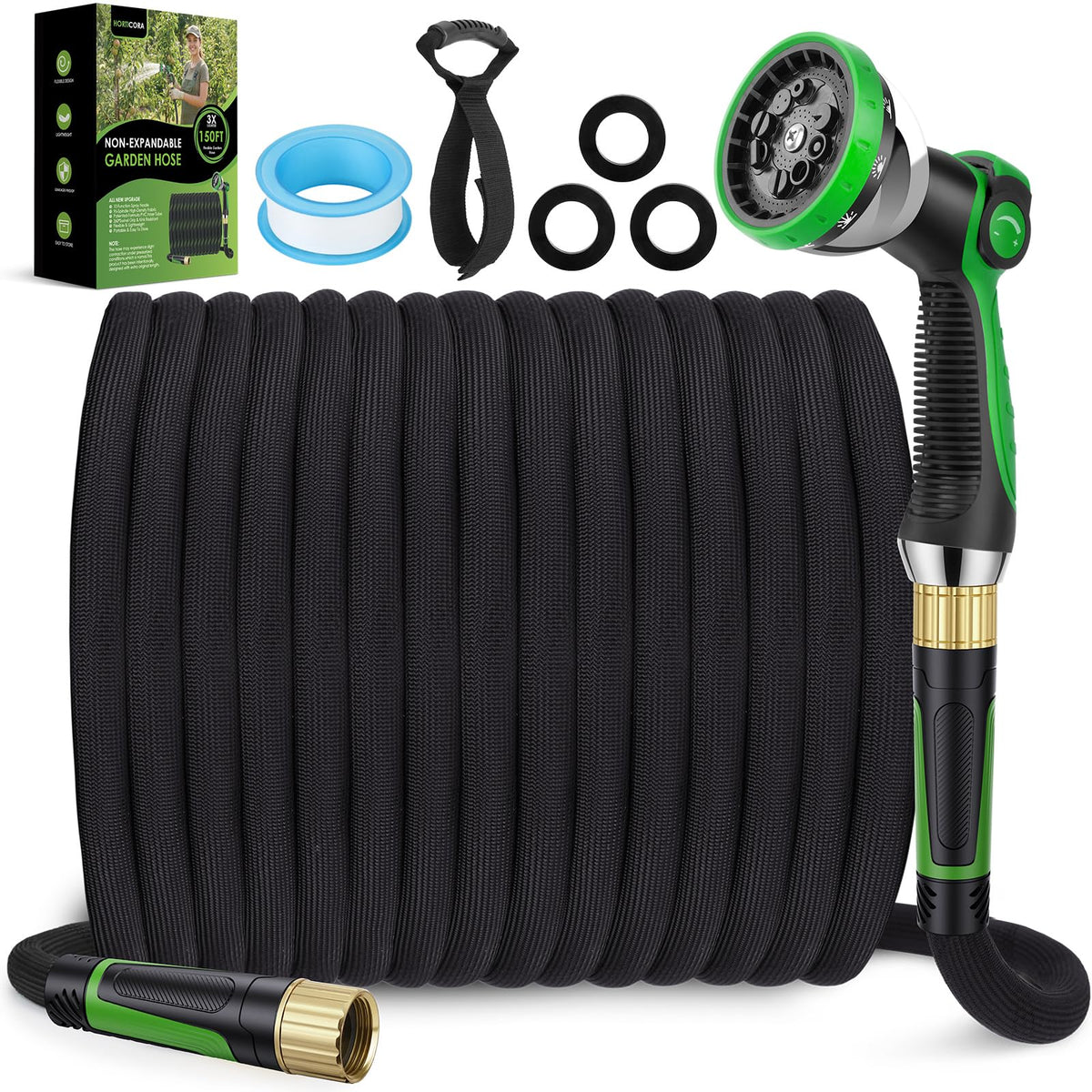 HORTICORA Garden Hose 150ft ultra-lightweight for effortless watering.