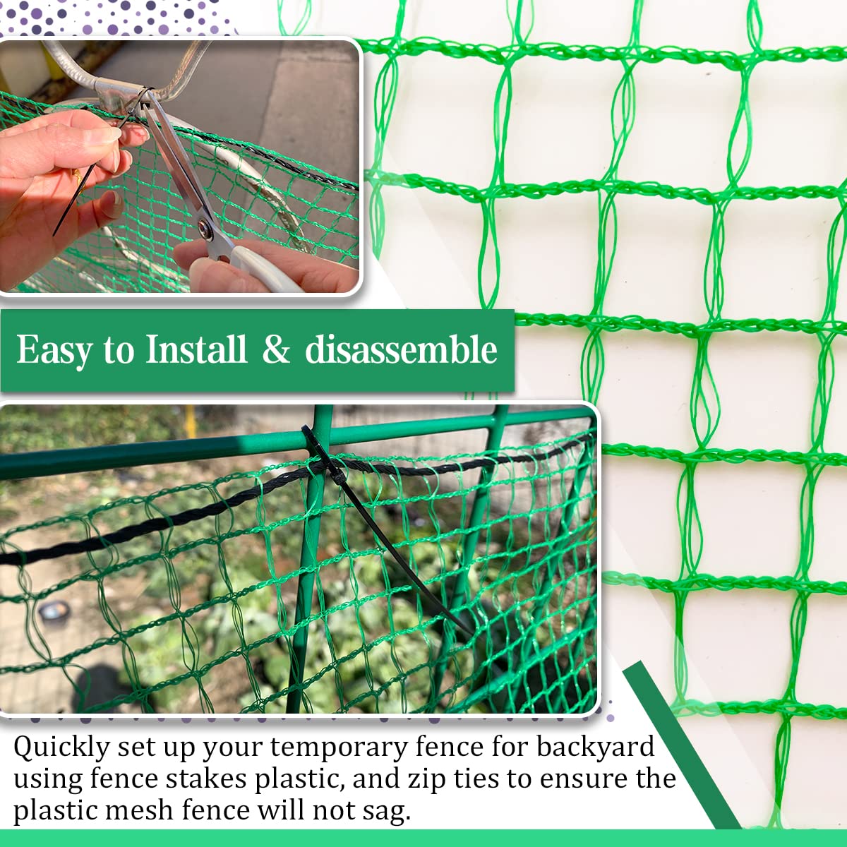 HORTIFAN easy-install fence with zip ties makes quick setup simple.