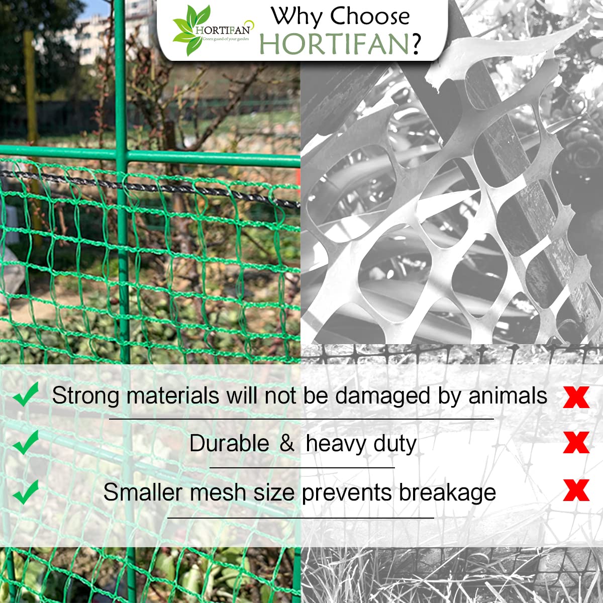 HORTIFAN edge-reinforced garden fence provides strong support for long-lasting use.