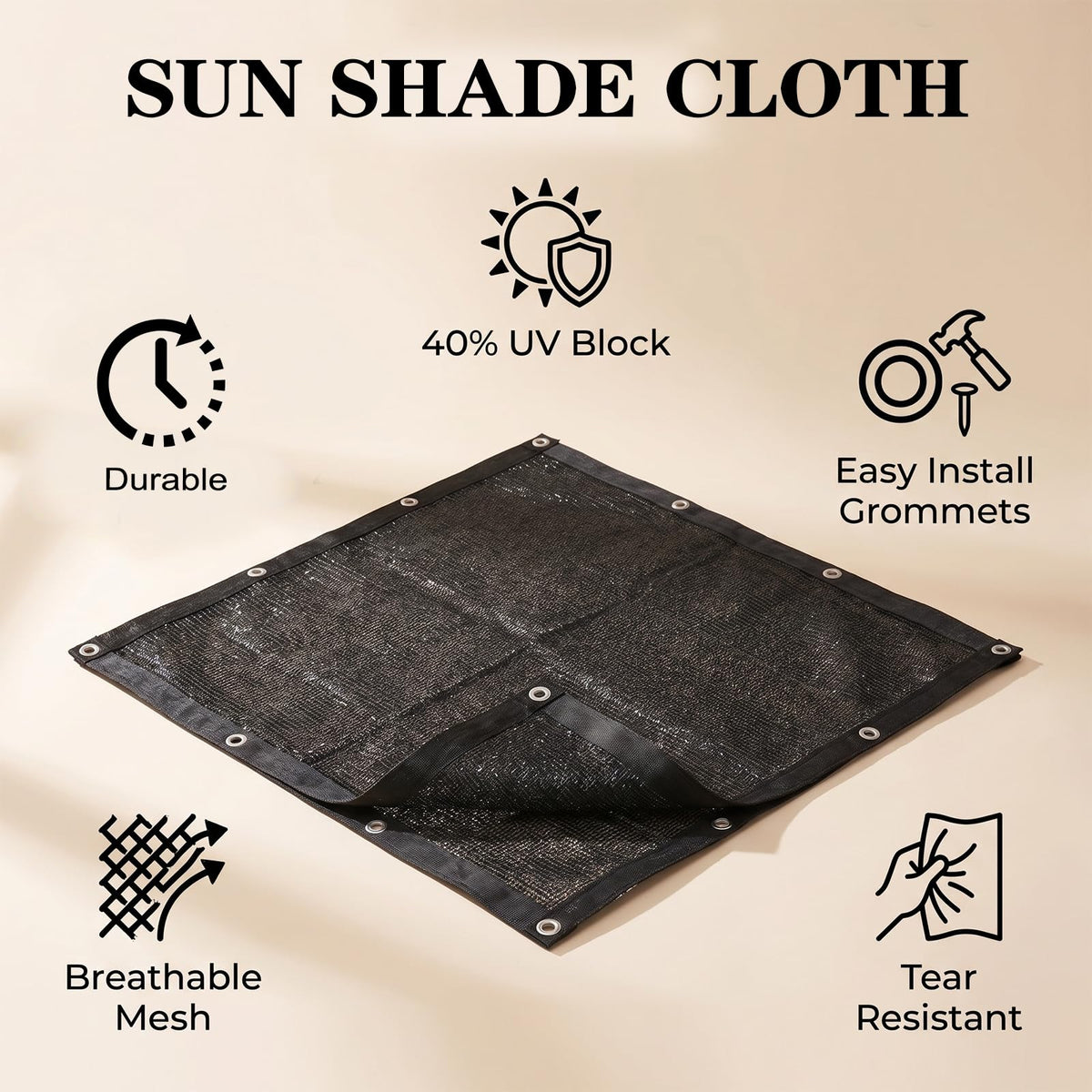 HORTIFAN shade cloth with reinforced edges and grommets ensures easy installation.