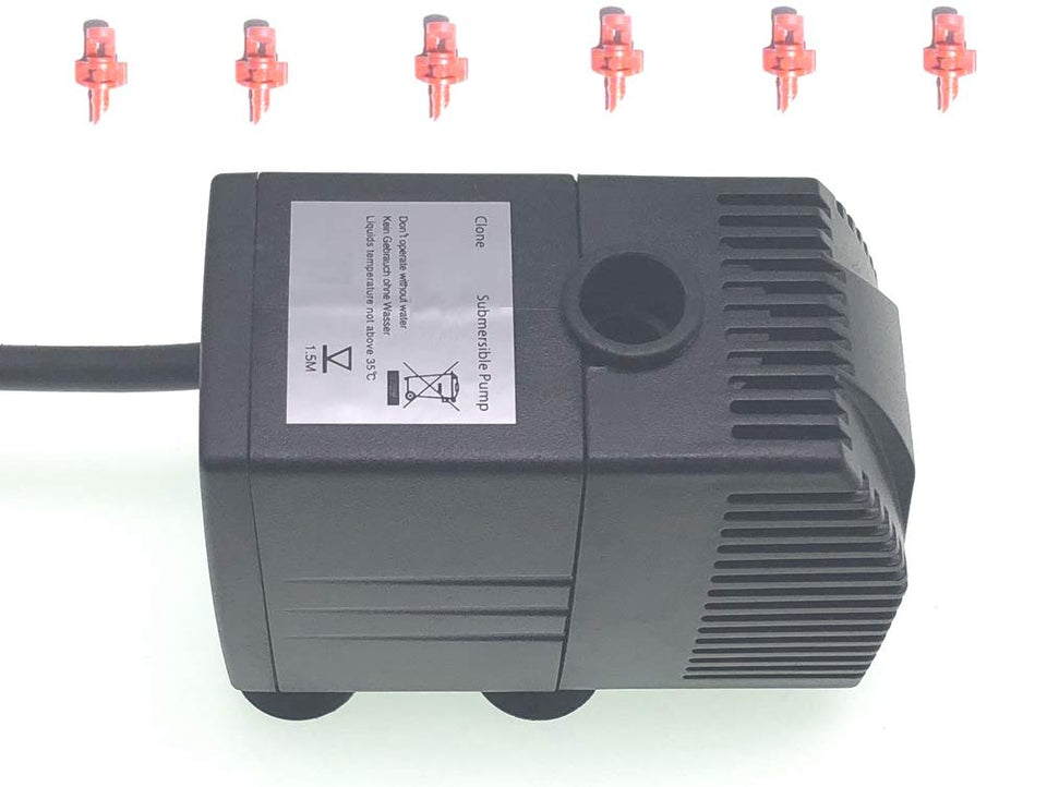 HORTIPOTS HP9-35US pump in a clone setup delivering steady misting