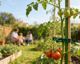 HORTIX clips attached to stakes and trellises for stable support