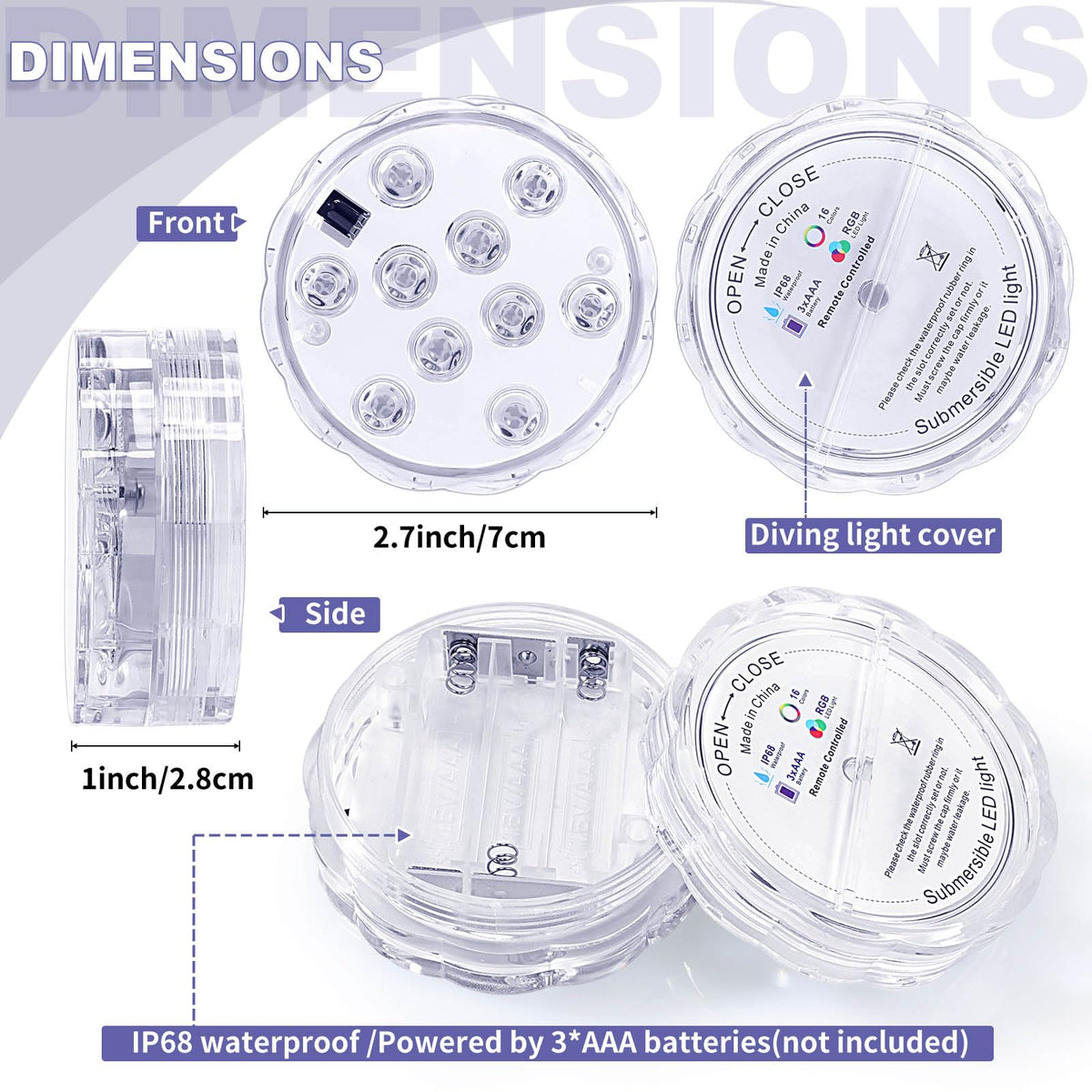 Hortsun remote-enabled LED lights used as flameless candles for tubs and vases.