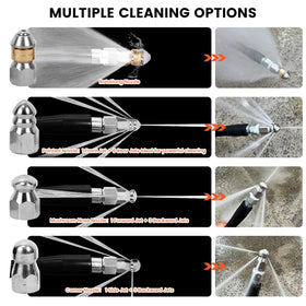 HOSEING pointed sewer nozzle front spray clears blockages