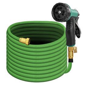 Hosetop 100ft premium garden hose extended for easy yard reach.