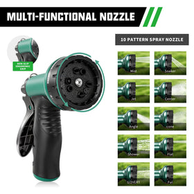 Hosetop ergonomic nozzle offers ten modes for watering.